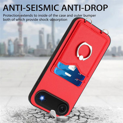 For iPhone Air R20 Crossbody Rope Ring Card Holder Phone Case(Red) - iPhone Air Cases by buy2fix | Online Shopping UK | buy2fix