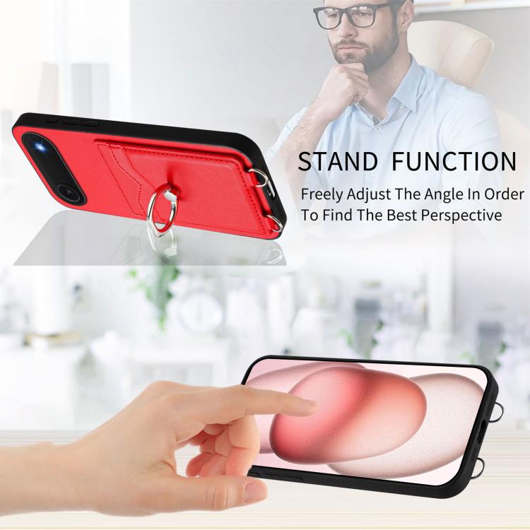 For iPhone Air R20 Crossbody Rope Ring Card Holder Phone Case(Red) - iPhone Air Cases by buy2fix | Online Shopping UK | buy2fix