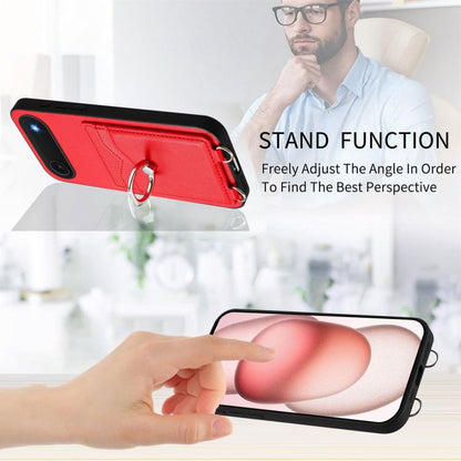 For iPhone Air R20 Crossbody Rope Ring Card Holder Phone Case(Red) - iPhone Air Cases by buy2fix | Online Shopping UK | buy2fix