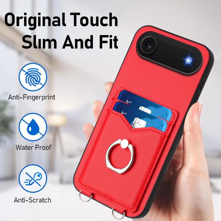 For iPhone Air R20 Crossbody Rope Ring Card Holder Phone Case(Red) - iPhone Air Cases by buy2fix | Online Shopping UK | buy2fix
