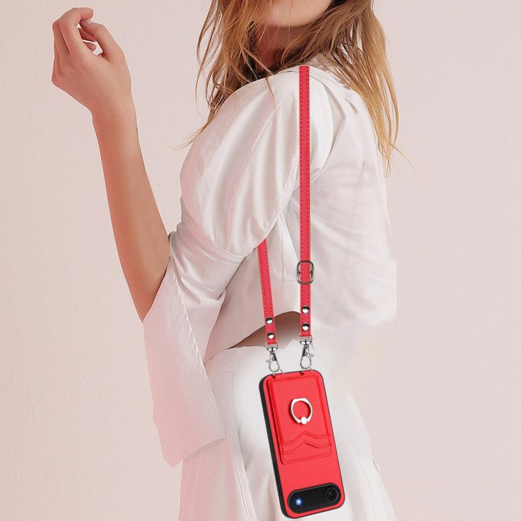 For iPhone Air R20 Crossbody Rope Ring Card Holder Phone Case(Red) - iPhone Air Cases by buy2fix | Online Shopping UK | buy2fix