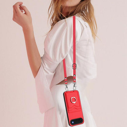 For iPhone Air R20 Crossbody Rope Ring Card Holder Phone Case(Red) - iPhone Air Cases by buy2fix | Online Shopping UK | buy2fix