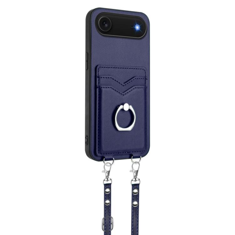 For iPhone Air R20 Crossbody Rope Ring Card Holder Phone Case(Blue) - iPhone Air Cases by buy2fix | Online Shopping UK | buy2fix
