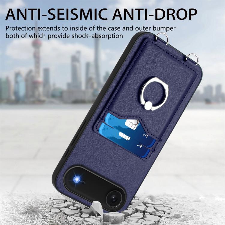 For iPhone Air R20 Crossbody Rope Ring Card Holder Phone Case(Blue) - iPhone Air Cases by buy2fix | Online Shopping UK | buy2fix