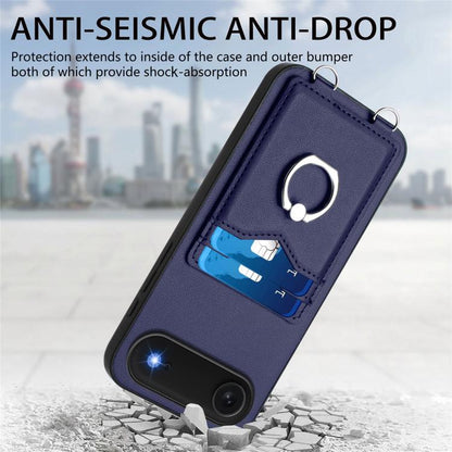 For iPhone Air R20 Crossbody Rope Ring Card Holder Phone Case(Blue) - iPhone Air Cases by buy2fix | Online Shopping UK | buy2fix