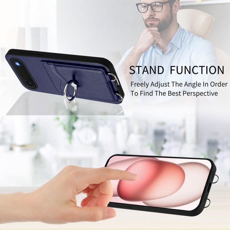 For iPhone Air R20 Crossbody Rope Ring Card Holder Phone Case(Blue) - iPhone Air Cases by buy2fix | Online Shopping UK | buy2fix