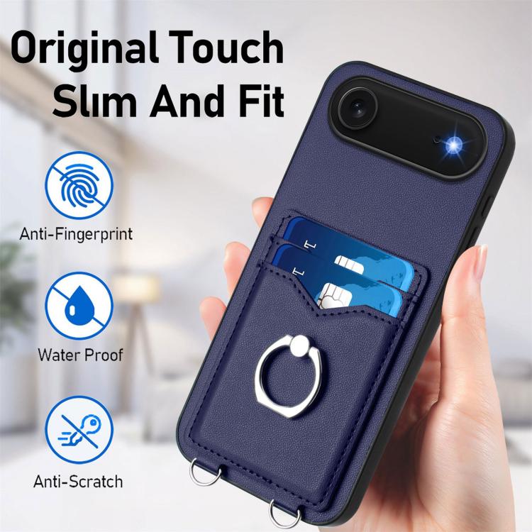 For iPhone Air R20 Crossbody Rope Ring Card Holder Phone Case(Blue) - iPhone Air Cases by buy2fix | Online Shopping UK | buy2fix