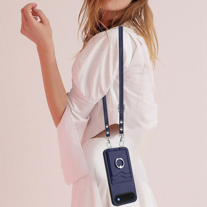 For iPhone Air R20 Crossbody Rope Ring Card Holder Phone Case(Blue) - iPhone Air Cases by buy2fix | Online Shopping UK | buy2fix