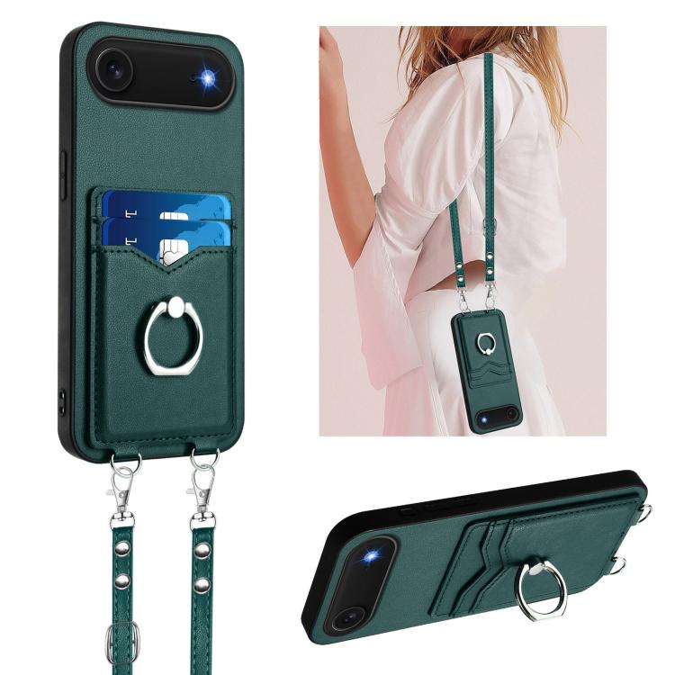 For iPhone Air R20 Crossbody Rope Ring Card Holder Phone Case(Green) - iPhone Air Cases by buy2fix | Online Shopping UK | buy2fix