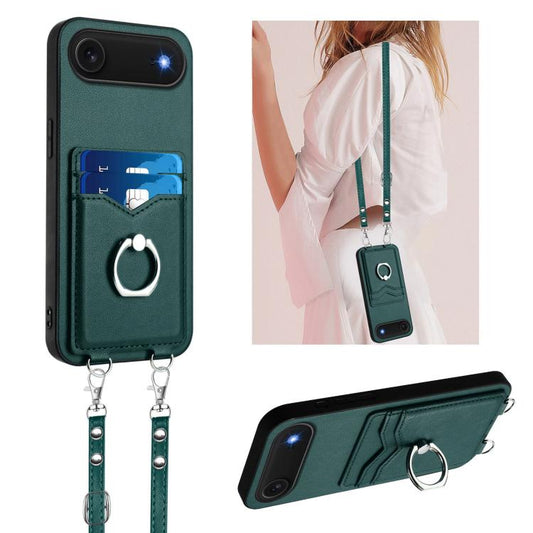 For iPhone Air R20 Crossbody Rope Ring Card Holder Phone Case(Green) - iPhone Air Cases by buy2fix | Online Shopping UK | buy2fix