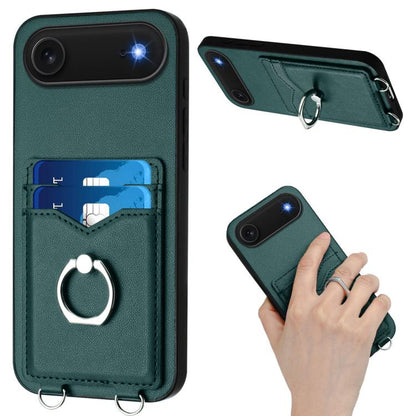 For iPhone Air R20 Crossbody Rope Ring Card Holder Phone Case(Green) - iPhone Air Cases by buy2fix | Online Shopping UK | buy2fix