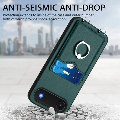 For iPhone Air R20 Crossbody Rope Ring Card Holder Phone Case(Green) - iPhone Air Cases by buy2fix | Online Shopping UK | buy2fix