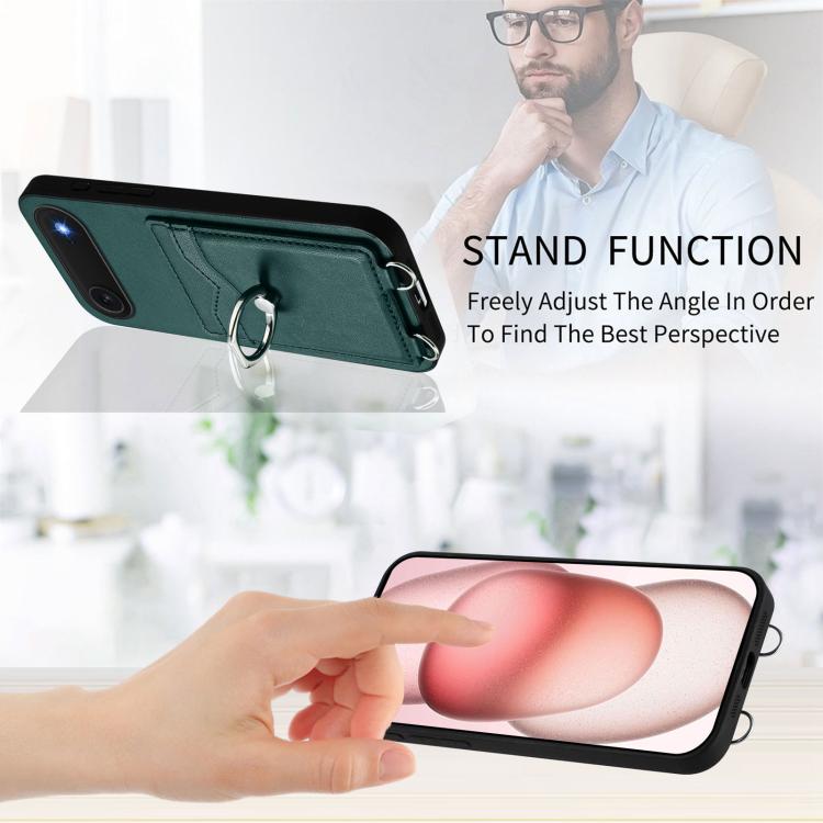 For iPhone Air R20 Crossbody Rope Ring Card Holder Phone Case(Green) - iPhone Air Cases by buy2fix | Online Shopping UK | buy2fix