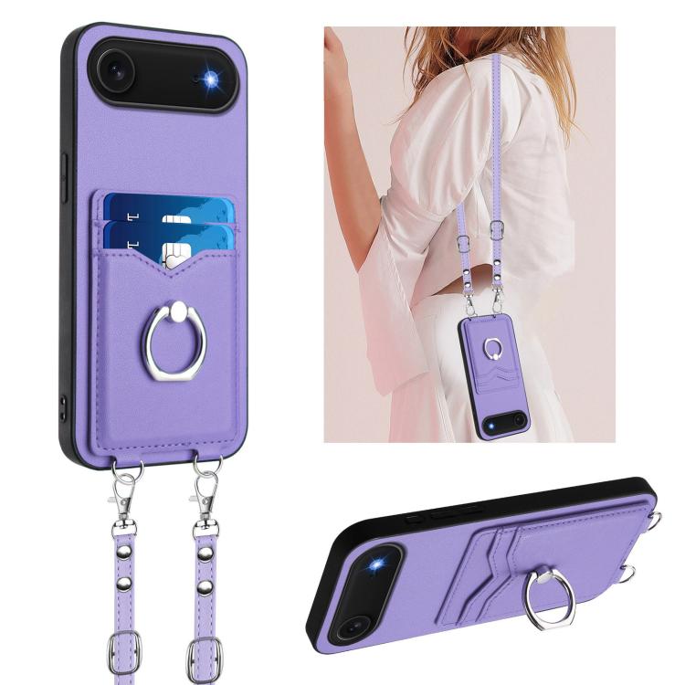 For iPhone Air R20 Crossbody Rope Ring Card Holder Phone Case(Purple) - iPhone Air Cases by buy2fix | Online Shopping UK | buy2fix