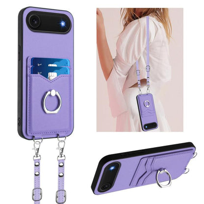 For iPhone Air R20 Crossbody Rope Ring Card Holder Phone Case(Purple) - iPhone Air Cases by buy2fix | Online Shopping UK | buy2fix