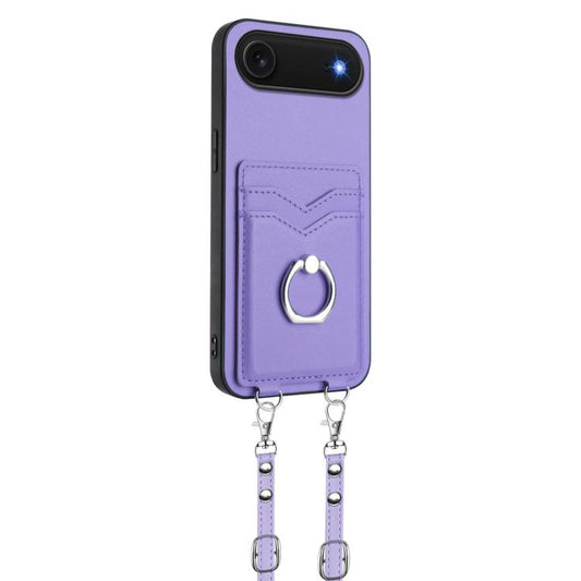 For iPhone Air R20 Crossbody Rope Ring Card Holder Phone Case(Purple) - iPhone Air Cases by buy2fix | Online Shopping UK | buy2fix