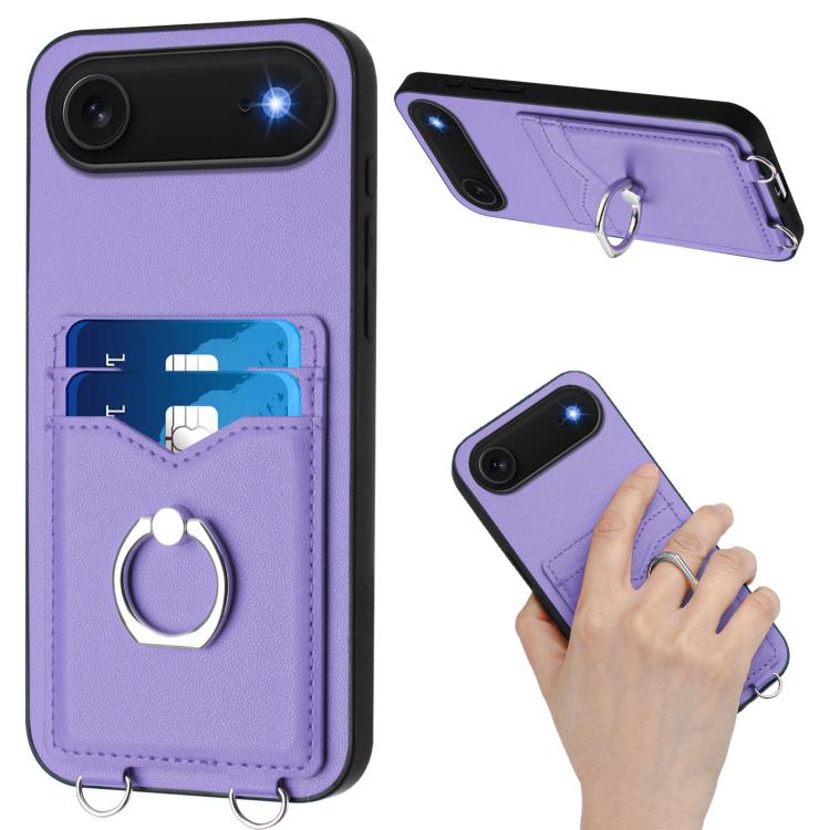 For iPhone Air R20 Crossbody Rope Ring Card Holder Phone Case(Purple) - iPhone Air Cases by buy2fix | Online Shopping UK | buy2fix