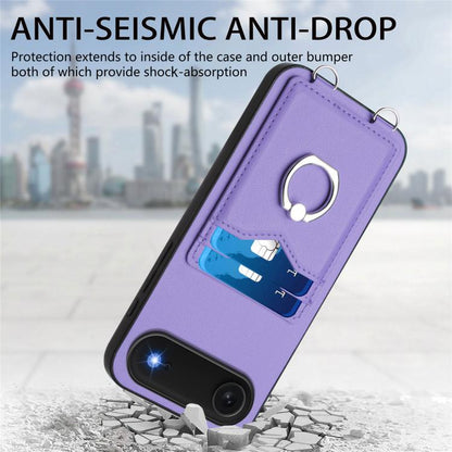 For iPhone Air R20 Crossbody Rope Ring Card Holder Phone Case(Purple) - iPhone Air Cases by buy2fix | Online Shopping UK | buy2fix