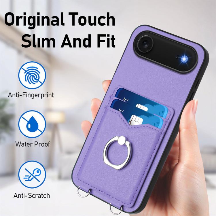 For iPhone Air R20 Crossbody Rope Ring Card Holder Phone Case(Purple) - iPhone Air Cases by buy2fix | Online Shopping UK | buy2fix