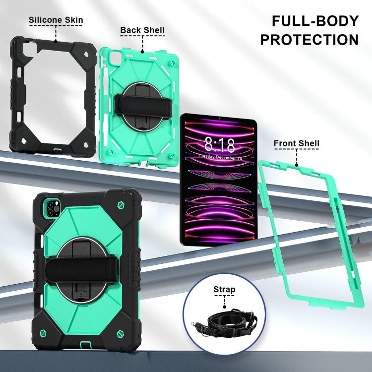 For iPad Air 5 / 4 / Pro 11 Contrast Color Robot Silicone Hybrid PC Tablet Case(Black Mint Green) - iPad Pro 11 (2022/2021) Cases by buy2fix | Online Shopping UK | buy2fix