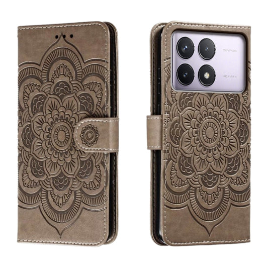 For Xiaomi Redmi K70 Sun Mandala Embossing Pattern Phone Leather Case(Grey) - Xiaomi Cases by buy2fix | Online Shopping UK | buy2fix