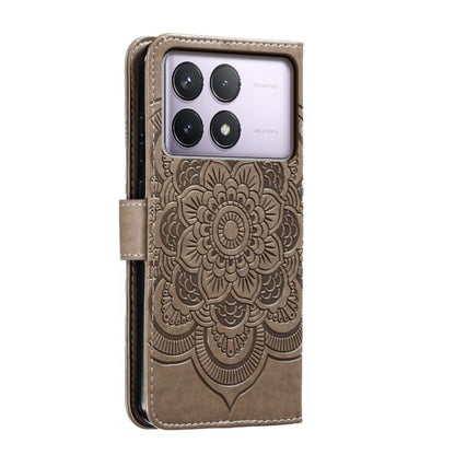For Xiaomi Redmi K70 Sun Mandala Embossing Pattern Phone Leather Case(Grey) - Xiaomi Cases by buy2fix | Online Shopping UK | buy2fix