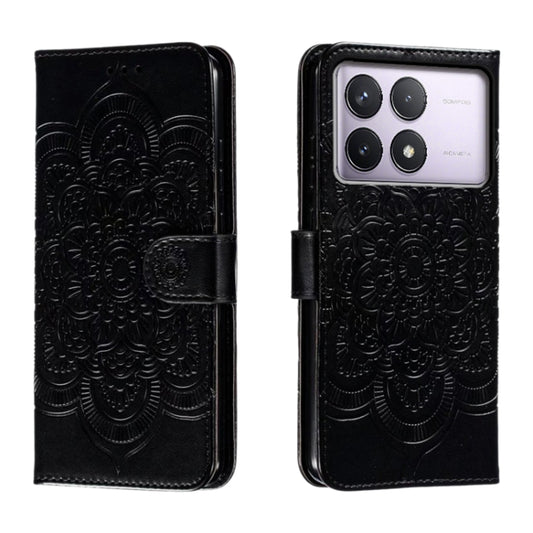 For Xiaomi Redmi K70 Sun Mandala Embossing Pattern Phone Leather Case(Black) - Xiaomi Cases by buy2fix | Online Shopping UK | buy2fix