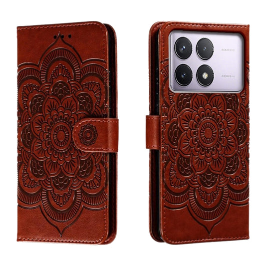 For Xiaomi Redmi K70 Sun Mandala Embossing Pattern Phone Leather Case(Brown) - Xiaomi Cases by buy2fix | Online Shopping UK | buy2fix