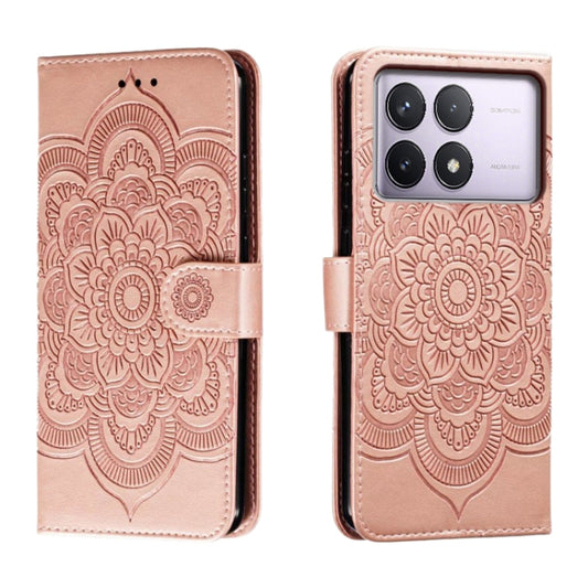 For Xiaomi Redmi K70 Sun Mandala Embossing Pattern Phone Leather Case(Rose Gold) - Xiaomi Cases by buy2fix | Online Shopping UK | buy2fix