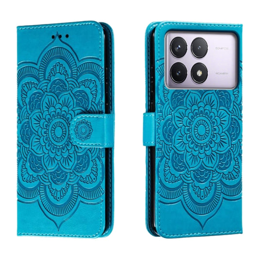 For Xiaomi Redmi K70 Sun Mandala Embossing Pattern Phone Leather Case(Blue) - Xiaomi Cases by buy2fix | Online Shopping UK | buy2fix