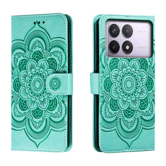 For Xiaomi Redmi K70 Sun Mandala Embossing Pattern Phone Leather Case(Green) - Xiaomi Cases by buy2fix | Online Shopping UK | buy2fix