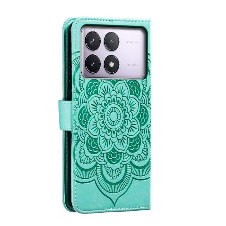 For Xiaomi Redmi K70 Sun Mandala Embossing Pattern Phone Leather Case(Green) - Xiaomi Cases by buy2fix | Online Shopping UK | buy2fix