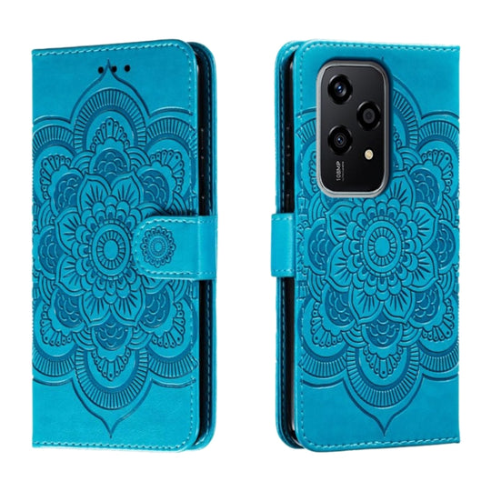 For Honor 200 Lite Global Sun Mandala Embossing Pattern Phone Leather Case(Blue)