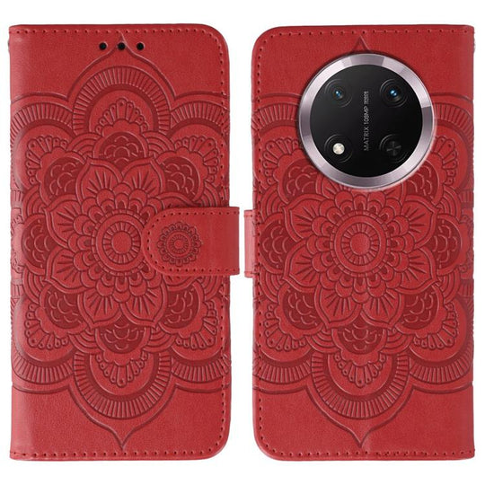 For Honor Magic7 Lite Sun Mandala Embossing Pattern Phone Leather Case(Red)