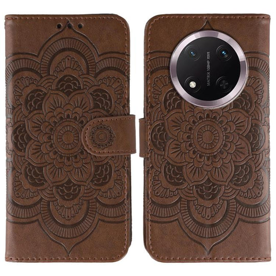 For Honor Magic7 Lite Sun Mandala Embossing Pattern Phone Leather Case(Brown)