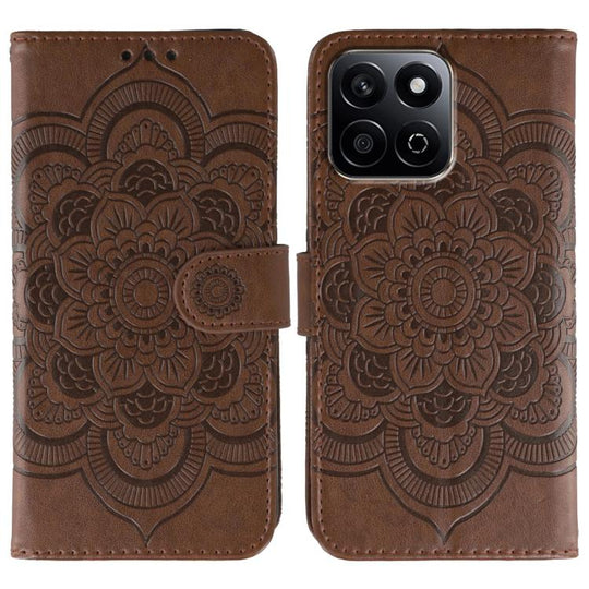 For Honor Play 60 Plus / 200 Smart / X7C Sun Mandala Embossing Pattern Phone Leather Case(Brown)