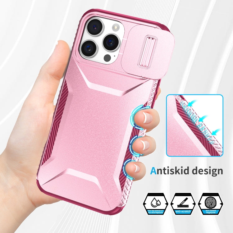For iPhone 16 Pro Max Sliding Camshield Phone Case(Pink + Rose Red) by buy2fix