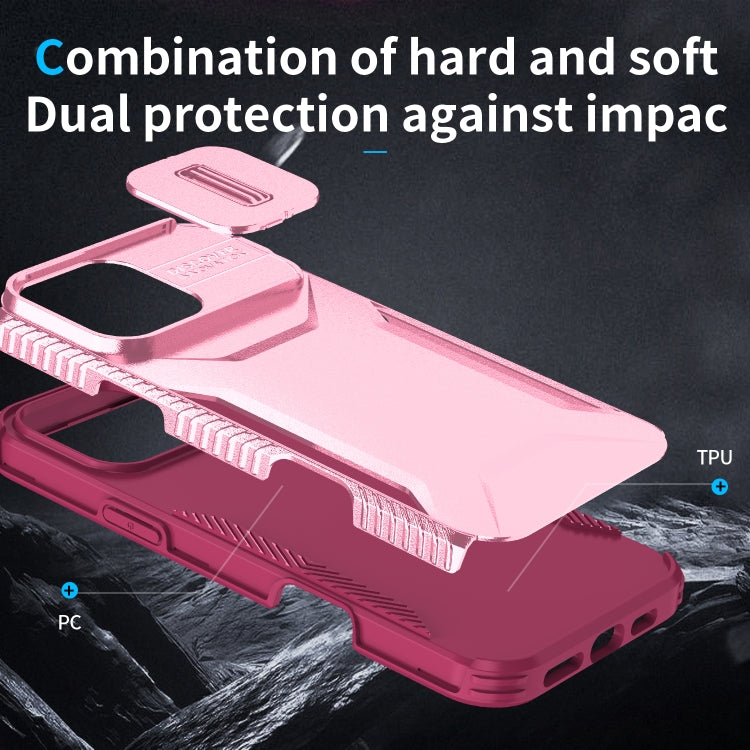 For iPhone 16 Pro Max Sliding Camshield Phone Case(Pink + Rose Red) by buy2fix