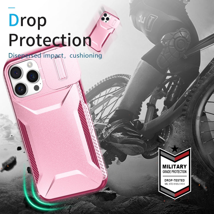 For iPhone 16 Pro Max Sliding Camshield Phone Case(Pink + Rose Red) by buy2fix