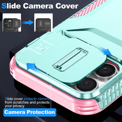 For iPhone 16 Pro Max Sliding Camshield Phone Case(Grey Green + Pink) by buy2fix
