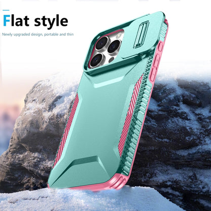 For iPhone 16 Pro Max Sliding Camshield Phone Case(Grey Green + Pink) by buy2fix