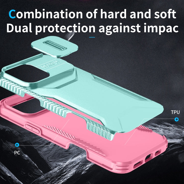 For iPhone 16 Pro Max Sliding Camshield Phone Case(Grey Green + Pink) by buy2fix