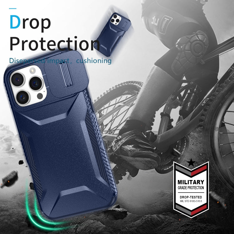 For iPhone 16 Pro Max Sliding Camshield Phone Case(Blue) by buy2fix