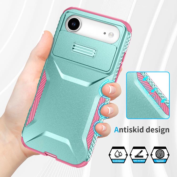 For iPhone Air Sliding Camshield Phone Case(Pink + Grey Green) - iPhone Air Cases by buy2fix | Online Shopping UK | buy2fix
