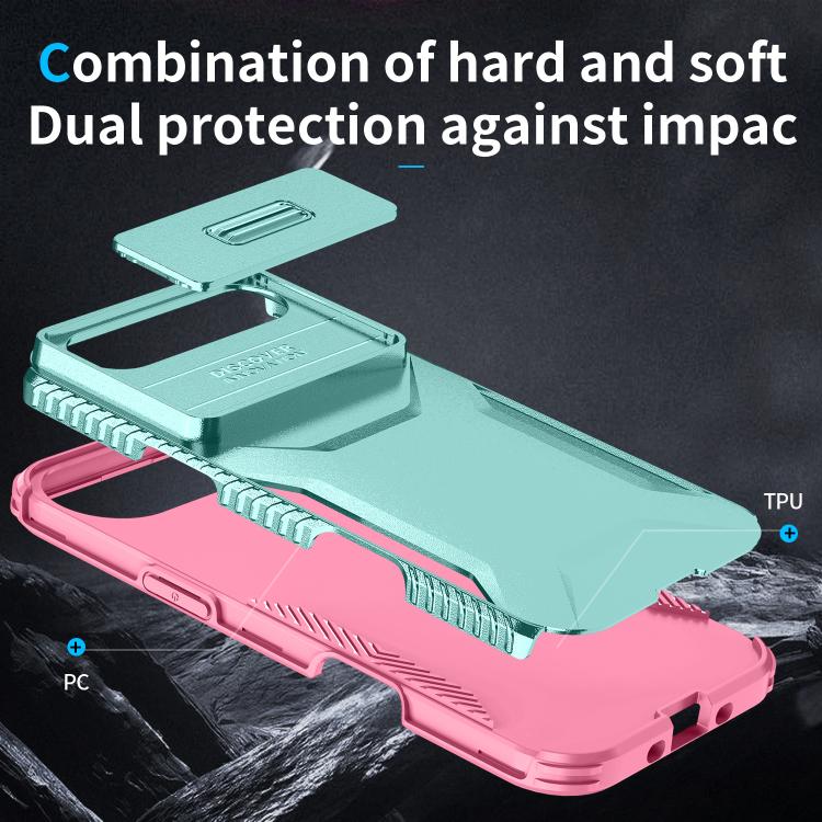 For iPhone Air Sliding Camshield Phone Case(Pink + Grey Green) - iPhone Air Cases by buy2fix | Online Shopping UK | buy2fix