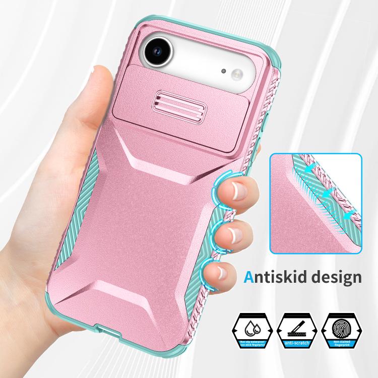 For iPhone Air Sliding Camshield Phone Case(Grey Green + Pink) - iPhone Air Cases by buy2fix | Online Shopping UK | buy2fix