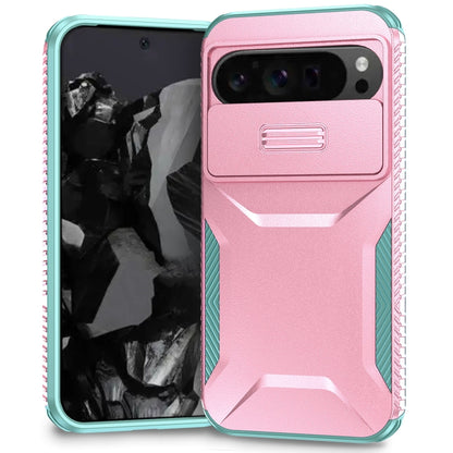 For Google Pixel 10 Pro XL / 9 Pro XL Sliding Camshield Phone Case(Pink + Grey Green) by buy2fix