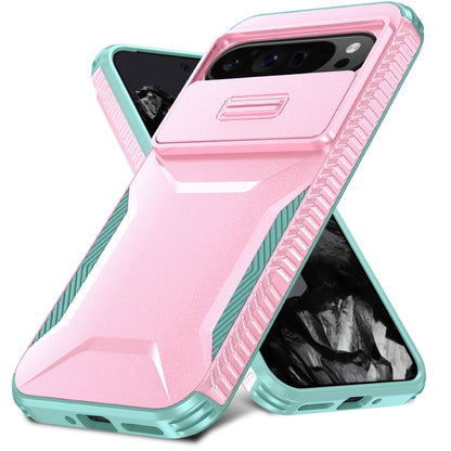For Google Pixel 10 Pro XL / 9 Pro XL Sliding Camshield Phone Case(Pink + Grey Green) by buy2fix