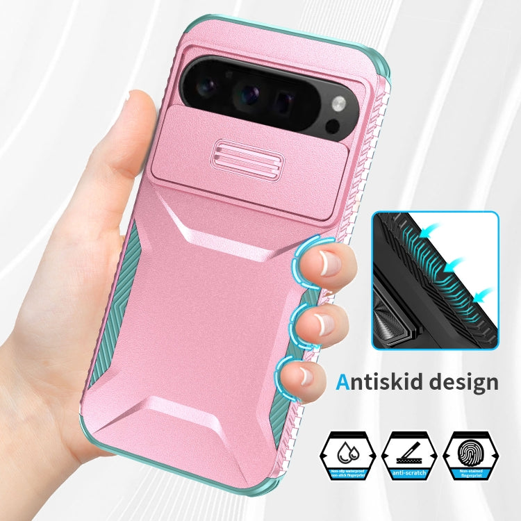 For Google Pixel 10 Pro XL / 9 Pro XL Sliding Camshield Phone Case(Pink + Grey Green) by buy2fix