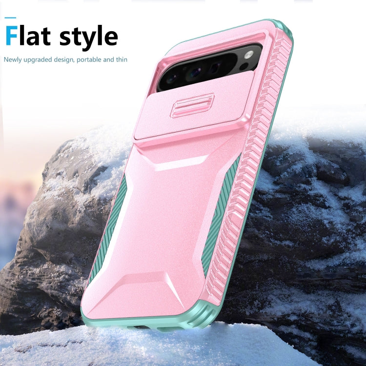 For Google Pixel 10 Pro XL / 9 Pro XL Sliding Camshield Phone Case(Pink + Grey Green) by buy2fix